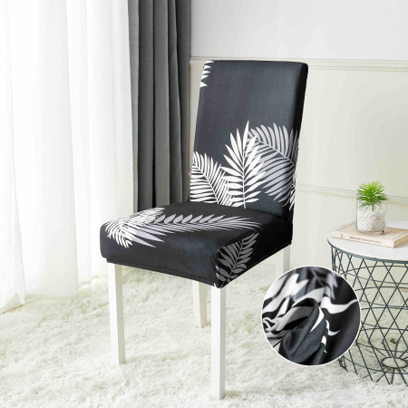 Huse scaune - Set 6 huse Lycra cu elastic pentru scaun ,Gri frunze-HL12