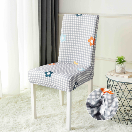 Huse scaune - Set 6 huse Lycra cu elastic pentru scaun,Gri cu patratele si flori-HL15