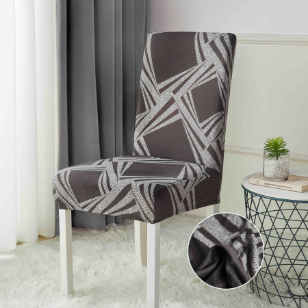Huse scaune - Set 6 huse Lycra cu elastic pentru scaun ,gri cu forme geometrice-HL7