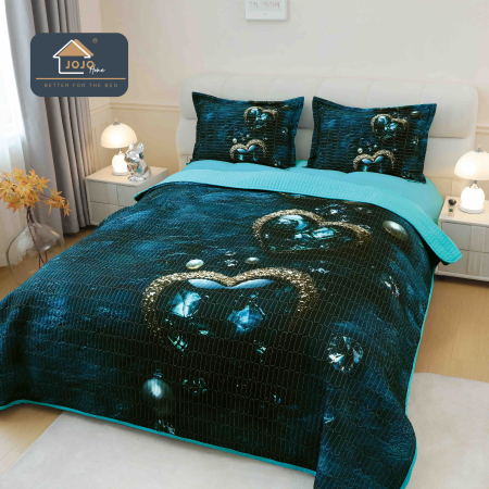 Cuverturi Elegante 3D - Set Cuvertura de pat 220x240 cm + 2 fete de perna albastru cu imprimeu 3D geometric-MP3