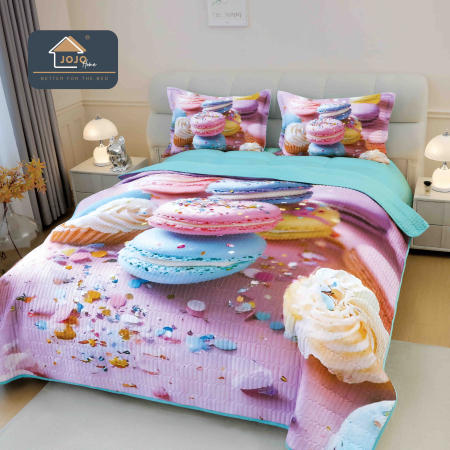Cuverturi Elegante 3D - Set Cuvertura de pat 220x240 cm + 2 fete de perna multicolor cu macaroane și cupcakes 3D-MP16