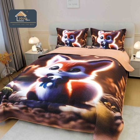 Cuverturi Elegante 3D - Set Cuvertura de pat 220x240 cm + 2 fete de perna Pisica portocalie cu albastru imprimeu 3D-MP26