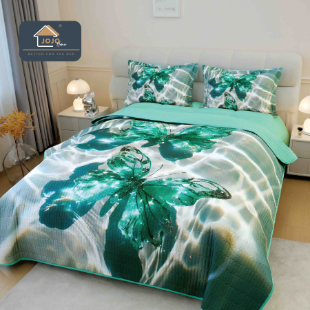 Cuverturi Elegante 3D - Set Cuvertura de pat 220x240 cm + 2 fete de perna verde cu frunze în stil 3D-MP14