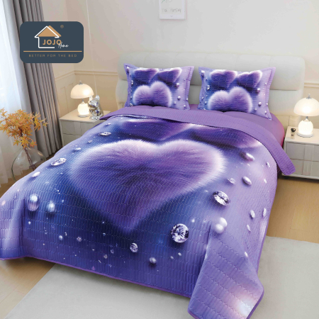 Cuverturi Elegante 3D - Set Cuvertura de pat 220x240 cm + 2 fete de perna violet cu imprimeu 3D decorativ-MP8