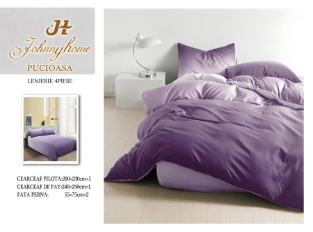Lenjerii Bumbac Satinat - Set lenjerie de pat 4 piese bumbac satinat, culoare mov-BS655