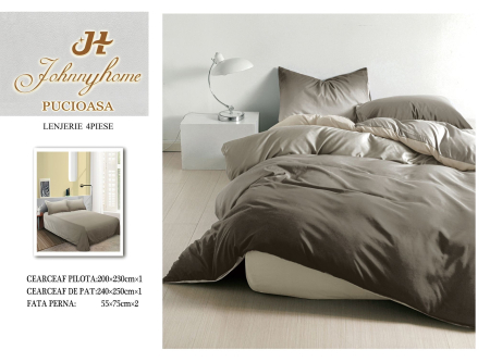 Lenjerii Bumbac Satinat - Set lenjerie de pat 4 piese bumbac satinat, culoare taupe-gri-BS658