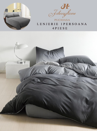 LENJERII DE PAT 1 PERSOANA & COPII - Set lenjerie de pat 4 piese, gri, bumbac-P104