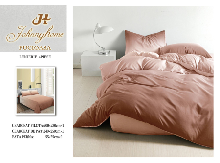 Lenjerii Bumbac Satinat - Set lenjerie de pat 4 piese, roz pudră, din bumbac-BS663