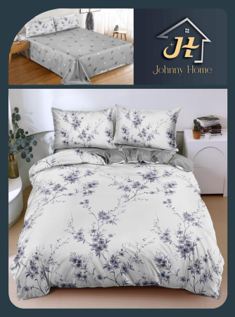 Lenjerii Bumbac Satinat - Set lenjerie de pat bumbac satinat cu flori violet-BS641