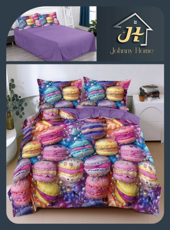 Lenjerii Bumbac Satinat - Set lenjerie de pat bumbac satinat cu macaroane colorate 3 piese-BS711