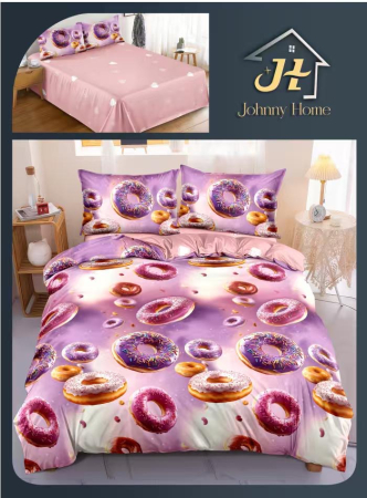 Lenjerii Bumbac Satinat - Set lenjerie de pat bumbac satinat cu model Donuts colorat-BS717