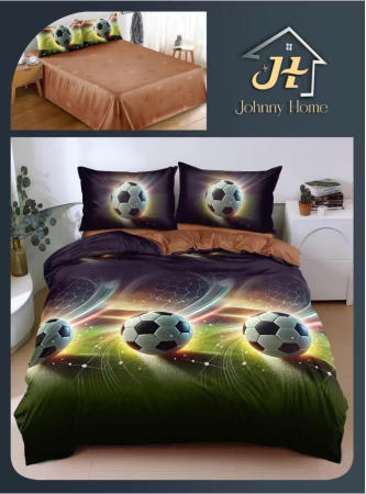 Lenjerii Bumbac Satinat - Set lenjerie de pat bumbac satinat cu model fotbal 3D, 4 piese-BS724