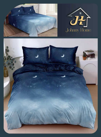 Lenjerii Bumbac Satinat - Set lenjerie de pat bumbac satinat cu model nocturn și lună-BS530