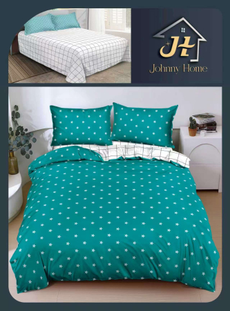 LENJERII DE PAT - Set lenjerie de pat bumbac satinat cu stelute turcoaz-BS422