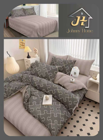 Lenjerii Bumbac Satinat - Set lenjerie de pat bumbac satinat gri cu model geometric-BS741