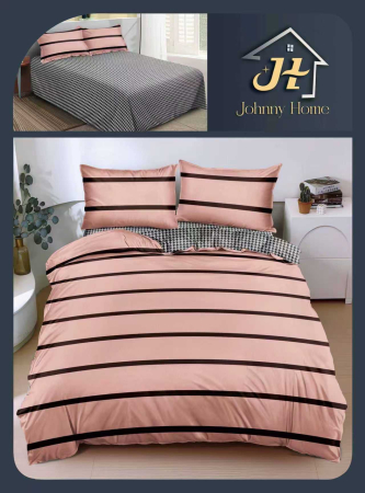 Lenjerii Bumbac Satinat - Set lenjerie de pat bumbac satinat, model dungi roz și negru-BS474