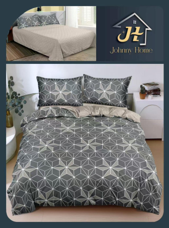 Set lenjerie de pat bumbac satinat model geometric gri și crem-BS550 [1]