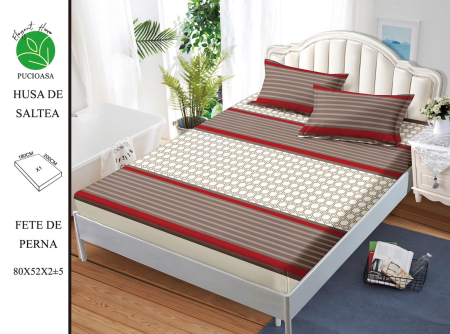 HUSE DE PAT - Husa de pat FINET CU ELASTIC Dungi Rosu Gri 180x200 + 2 fete de perna-HG220