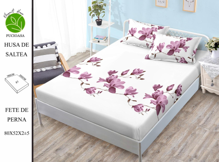 HUSE DE PAT - Husa de pat FINET CU ELASTIC Flori Magnolia Roz 180x200 + 2 fete de perna-HG84