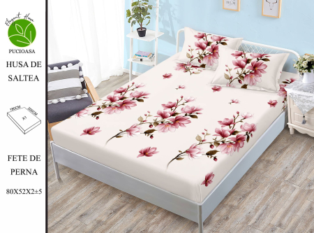 HUSE DE PAT - Husa de pat FINET CU ELASTIC Flori Roz 180x200 + 2 fete de perna-HG149