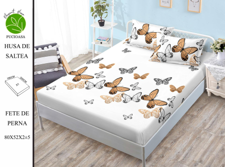 HUSE DE PAT - Husa de pat FINET CU ELASTIC Fluturi Maro 180x200 + 2 fete de perna-HG103