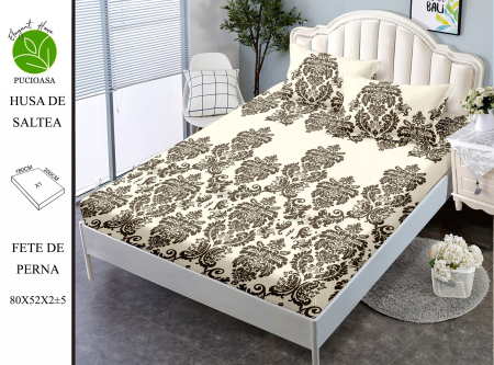 HUSE DE PAT - Set Lenjerie de Pat cu Husa de Pilota, Cearceaf si Fete de Perna, Model Damask Bej-HG138