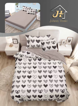 Lenjerii de pat 1 Persoana ELASTIC - Set lenjerie de pat cu inimi negre și albe, bumbac-YE117