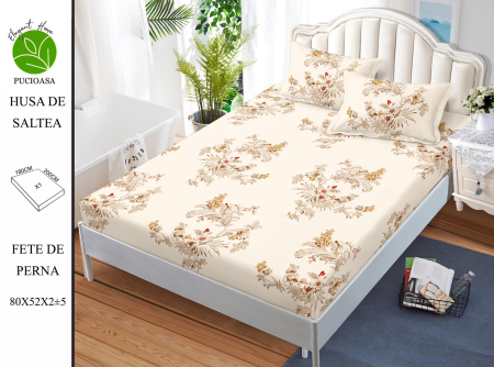 HUSE DE PAT - Husa de pat FINET CU ELASTIC Floral Crem 180x200 + 2 fete de perna-HG206