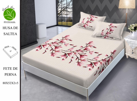HUSE DE PAT - Husa de pat FINET CU ELASTIC Flori de Cires Roz 180x200 + 2 fete de perna-HG110