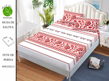 HUSE DE PAT - Husa de pat FINET CU ELASTIC Traditonal Rosu Alb 180x200 + 2 fete de perna-HG230