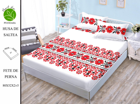 HUSE DE PAT - Husa de pat FINET CU ELASTIC Flori Rosii Traditional 180x200 + 2 fete de perna-HG233
