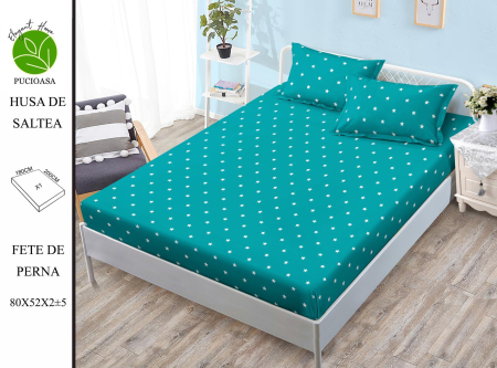 HUSE DE PAT - Husa de pat FINET CU ELASTIC Turcoaz cu Stelute 180x200 + 2 fete de perna-HG113
