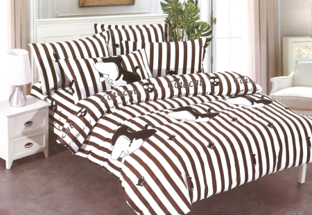 Lenjerii Bumbac Satinat - Set lenjerie de pat din bumbac satinat cu dungi maro și alb-BS408
