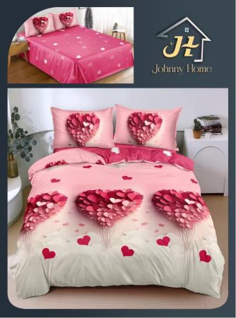 Lenjerii Bumbac Satinat - Set lenjerie de pat din bumbac satinat cu inimioare 3D, roz și bordo-BS722