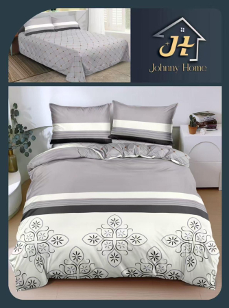Lenjerii Bumbac Satinat - Set lenjerie de pat din bumbac satinat cu model geometric, gri și alb-BS590