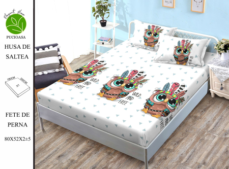 HUSE DE PAT - Husa de pat FINET CU ELASTIC Bufnita Wild and Free 180x200 + 2 fete de perna-HG119