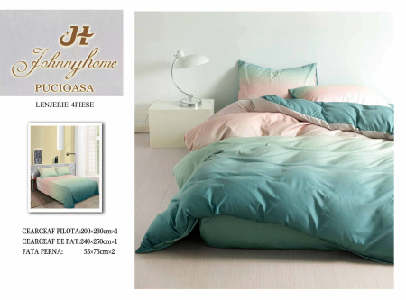 Lenjerii Bumbac Satinat - Set lenjerie pat 4 piese, gradient verde-roz, bumbac satinat-BS656