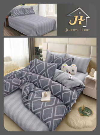 Lenjerii Bumbac Satinat - Set lenjerie pat bumbac satinat cu model geometric gri-BS745