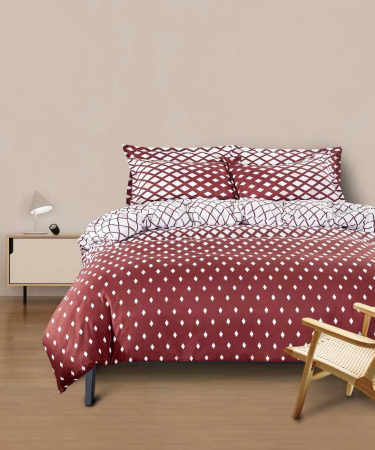 Lenjerii Bumbac Satinat - Set lenjerie pat bumbac satinat model geometric roșu și alb-BS516