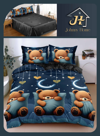 Lenjerii Bumbac Satinat - Set lenjerie pat bumbac satinat ursuleti cu aripi si luna-BS708