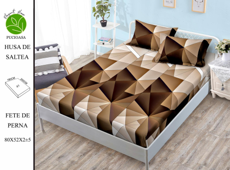 HUSE DE PAT - Husa de pat FINET CU ELASTIC Geometric 3D Maro 180x200 + 2 fete de perna-HG86