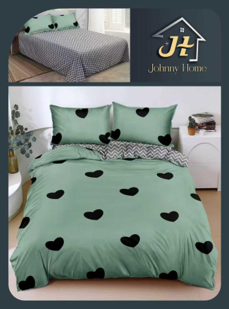 Lenjerii Bumbac Satinat - Set lenjerie pat inima neagra bumbac satinat verde mint-BS475