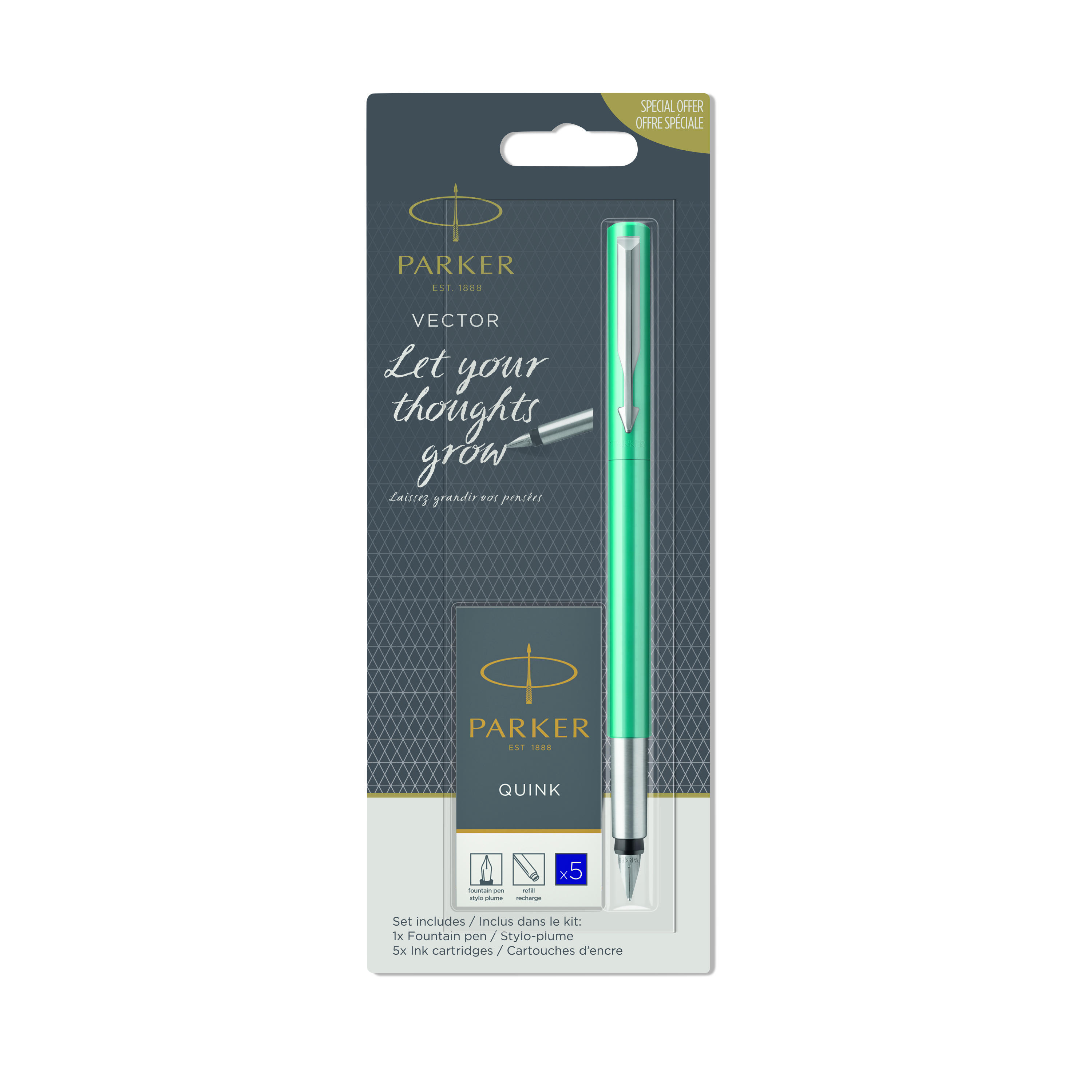 Rechizite, Creativitate, Hobby - Stilou Vector emerald + set 5 cartuse albastre