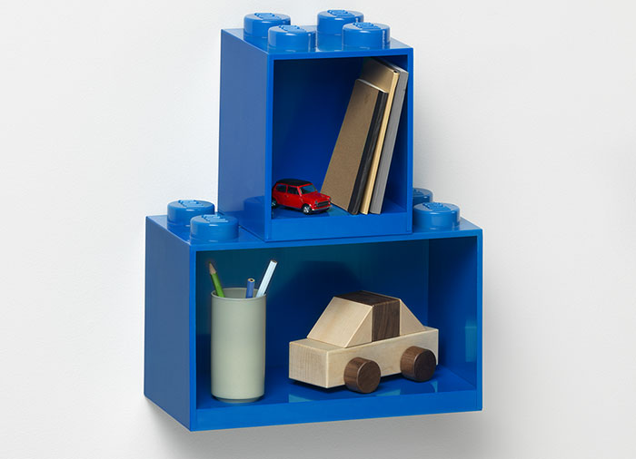 Decoratiuni si accesorii - Set 2 rafturi Caramida LEGO - Albastru