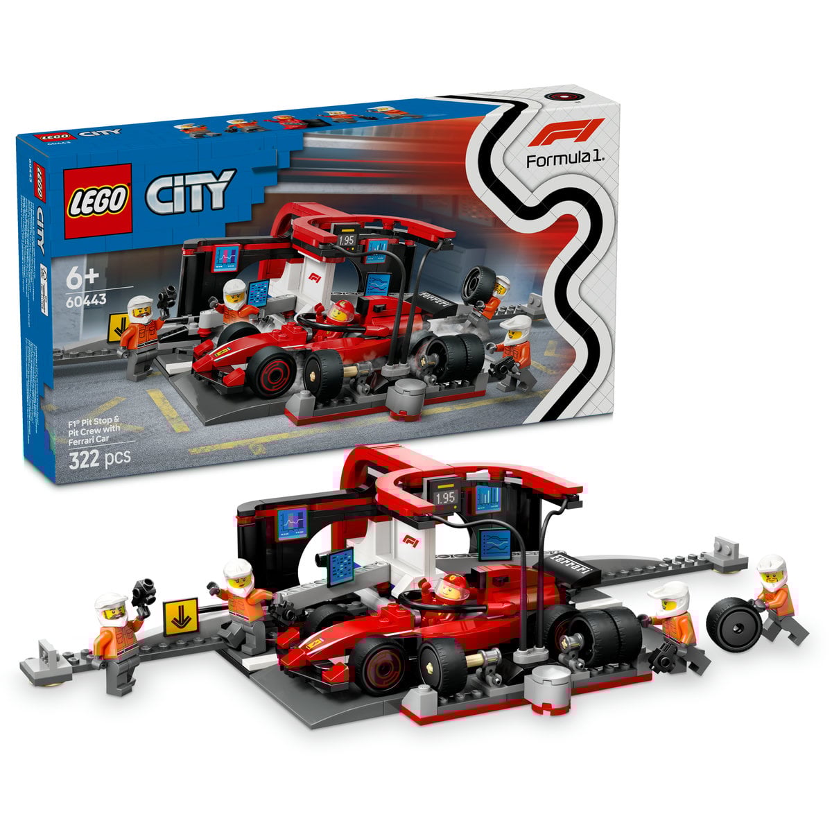 Lego City - Boxa si mecanici F1 cu masina Ferrari