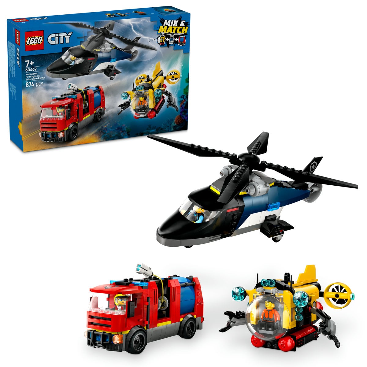 Lego City - Elicopter, camion de pompieri si submarin remixate