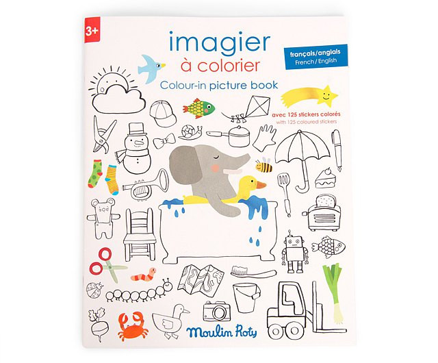 Rechizite - Carte de desen cu abtibilduri Engleza-Franceza, Moulin Roty