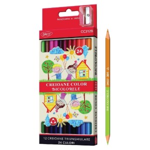 Creioane colorate, negre si accesorii - CREION COLOR 12 BICOLOR DACO CC312B