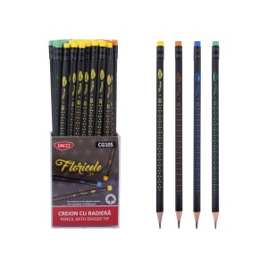 Creioane colorate, negre si accesorii - CREION NEGRU CU RADIERA FLORICELE DACO CG105