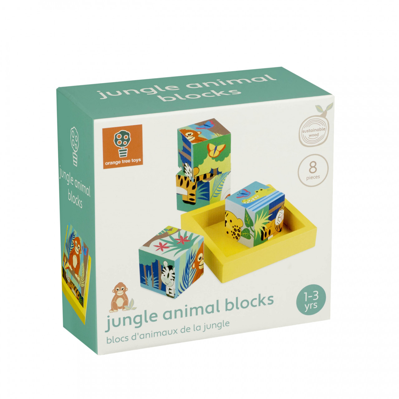 Jocuri - Jucarie Montessori Cuburi cu animale din jungla, Orange Tree Toys